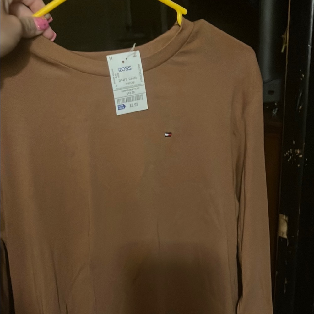 Tommy Hilfiger Brown Fitted Long Sleeve T-Shirt